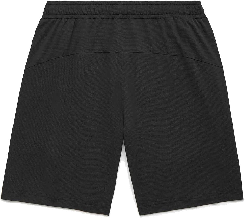 The Yonex 15239YX Knit Men's Tennis Shorts in black feature an elastic waistband and lightweight knit fabric, shown from the back. These Yonex shorts have a simple, plain design with no visible logos or patterns.