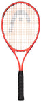 The HEAD Radical 27 Tennis Racket 2025 by HEAD, shown upright in red with black strings and grip against a white background—an ideal tennis racket for adult beginners.