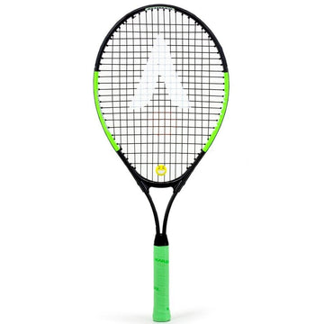 The Karakal Flash 25 Junior Tennis Racket in black and green with a green handle and white logo on the strings is shown on a plain white background—ideal as a starter racket for kids. Brand: Karakal.