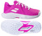 A pair of Babolat Propulse Junior 3 Girls Tennis Shoes in Fandango Pink, with white soles and accents, shown from the side and bottom to highlight the Michelin outsole tread pattern and Babolat logo details.