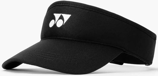 The Yonex 40126EX Tennis Visor in black features a curved brim, adjustable back strap, and white Yonex logo, offering breathable comfort to help you stay cool and focused on the court.