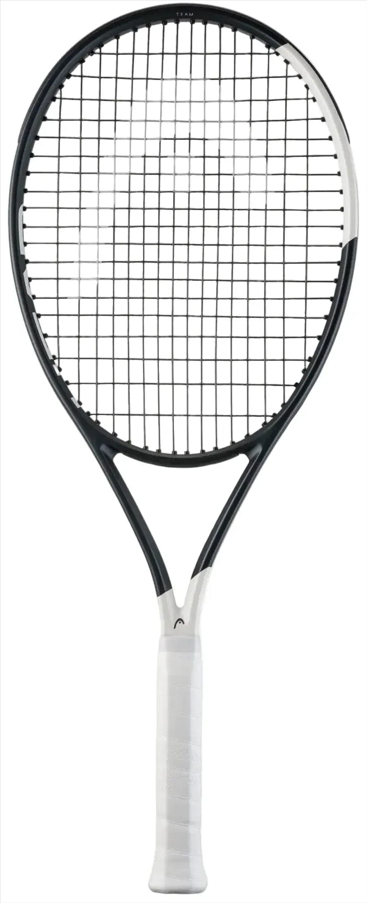 The HEAD Speed Team 2026 Tennis Racket in black and white with a white grip is shown from the front against a plain white background—ideal for intermediate players seeking control.