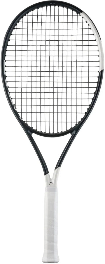 The HEAD Speed Team 2026 Tennis Racket by HEAD is shown upright with a white grip and tightly strung net, set against a plain white background—perfect for intermediate players.
