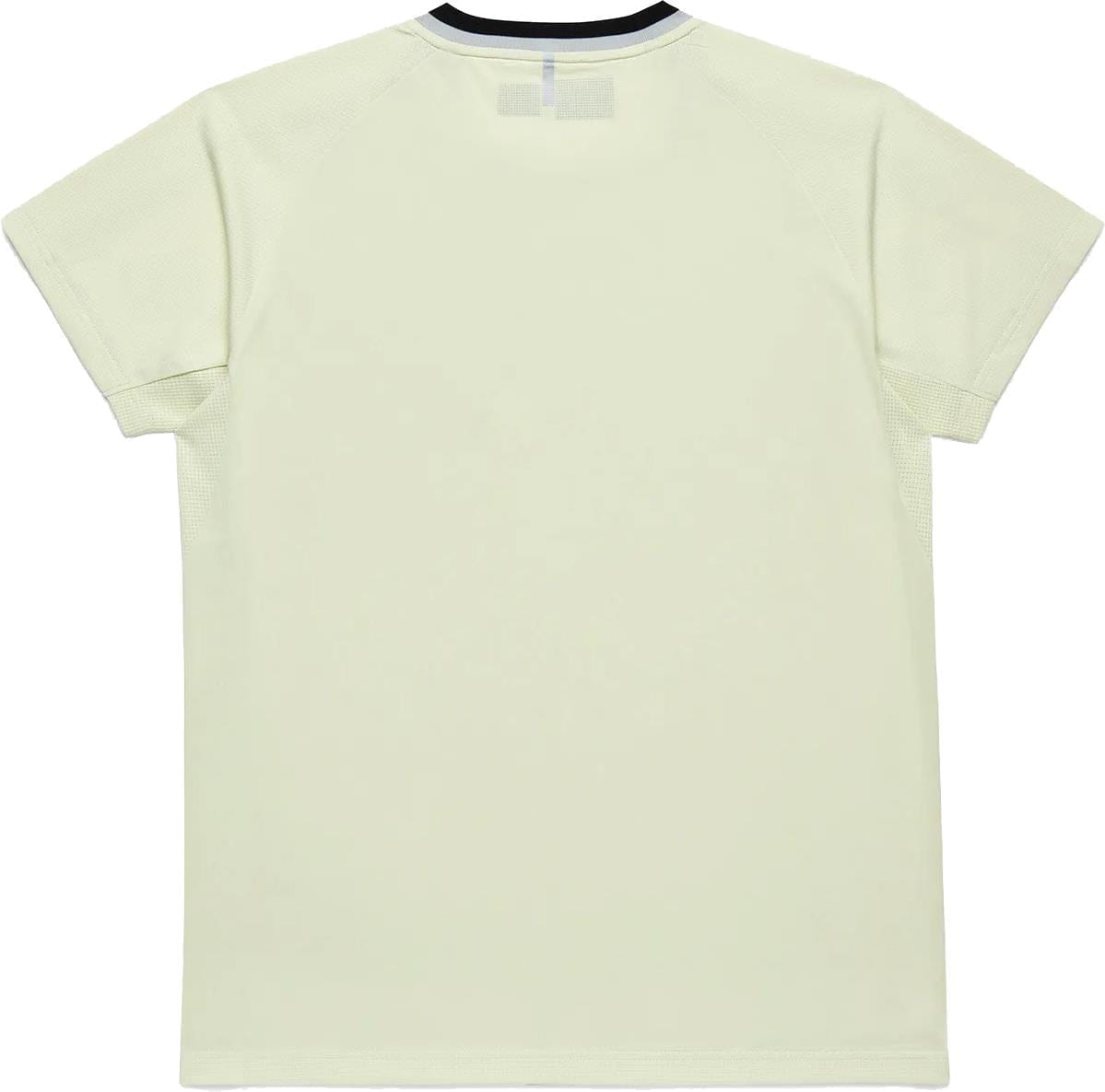The Yonex 10712YX Crew Neck Men's Tennis T-Shirt in Champagne is shown laid flat, back facing up. This plain, short-sleeved Yonex shirt features a dark collar and a simple, logo-free design for sports performance.