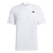 A white ADIDAS Men's Club Tennis T-Shirt, adorned with a subtle black geometric logo on the upper left chest, is expertly crafted from AEROREADY fabric. It boasts short sleeves and a round neckline, ensuring you stay cool both on and off the court.