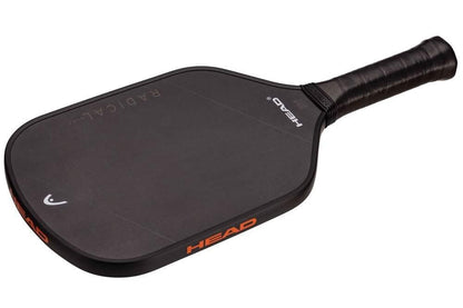The HEAD Radical Nite Pickleball Paddle - Black features a textured SpinFusion surface, the HEAD logo on the face and edge, and a wrapped black handle.