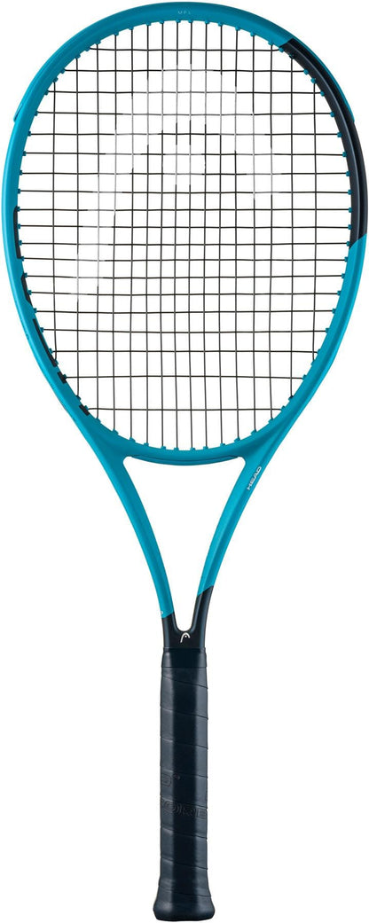 The HEAD Boom MP L 2026 Tennis Racket features a blue and black design, black handle, and strings, displayed upright on a white background, delivering effortless power for your game.