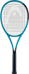 The HEAD Boom Pro 2026 Tennis Racket by HEAD features a blue and black frame, black grip, tightly strung strings, and is designed for explosive power—shown upright against a white background.