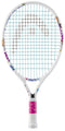 The HEAD x Paw Patrol 19 Junior Tennis Racket in white features blue strings, cartoon characters, and "PAW"/"PAW19" on the frame, plus a pink grip with white paw prints—ideal for young fans seeking a fun Paw Patrol-themed racket.