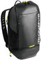 The Tecnifibre Reform Tennis Backpack - Black features yellow zippers, a spacious front compartment, padded shoulder straps, side pockets, and a white Tecnifibre logo—ideal for carrying your tennis gear in style.