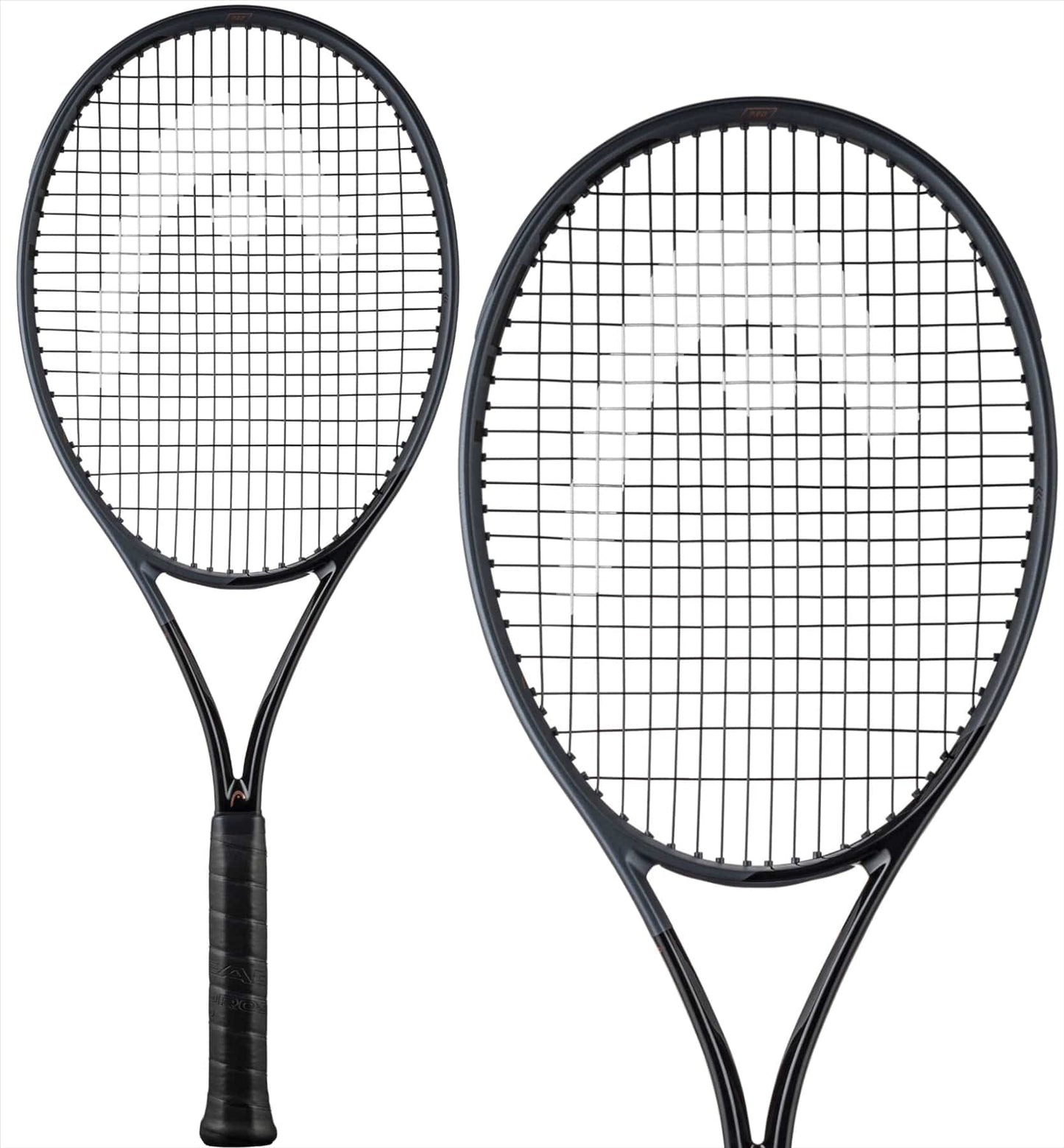 The image showcases a detailed view of the HEAD Speed Pro LTD 2023 Tennis Racket - Black (Frame Only), emphasizing its auxetic construction with a focus on the strings and frame. The Graphene Inside technology is subtly highlighted, with the racket handle appearing on the left and the string pattern on the right against a plain white backdrop.