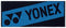 The Yonex AC1113EX Tennis Sports Towel in black features a blue diagonal stripe, bold Yonex logo and name, and is made from 100% cotton.