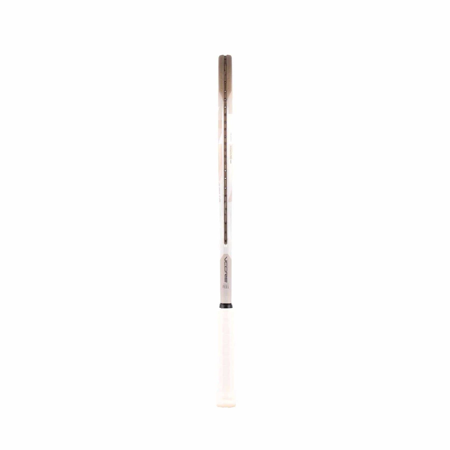 The stylish pen, mirroring the engineering of the Yonex VCORE Feel Tennis Racket, features a white/black retractable design with a transparent body showing the ink cartridge. It includes a white grip and black clip on a plain white background.