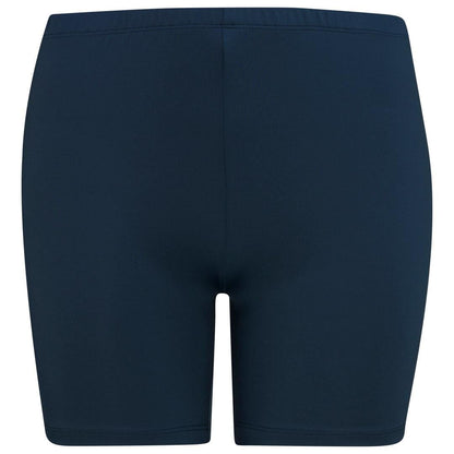 A dark blue, fitted athletic dress by HEAD, crafted from a smooth and stretchy fabric with moisture transfer microfiber. The plain design boasts an elastic waistband, showcased in a front view.