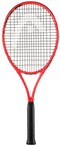 The HEAD MX Attitude COMP Tennis Racket by HEAD is shown in red with a black grip, black strings, and a white logo on the string bed. This lightweight racket is ideal for beginners and is photographed on a white background.