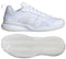 The adidas AvaFlash Women's Tennis Shoes in white feature a mesh upper, signature three stripes, and a textured zigzag rubber sole designed for optimal court performance. Shown from the side and bottom.