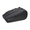 The Dunlop CX-Club 10 Racket Tennis Bag in black is crafted to store up to ten rackets and showcases a modern, rounded design with prominent zippers set against a simple white backdrop.