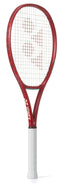 The Yonex VCORE 95 2026 Ruby Red Tennis Racket features a white grip and strings with the Yonex logo centered, designed for maximum spin on every shot.