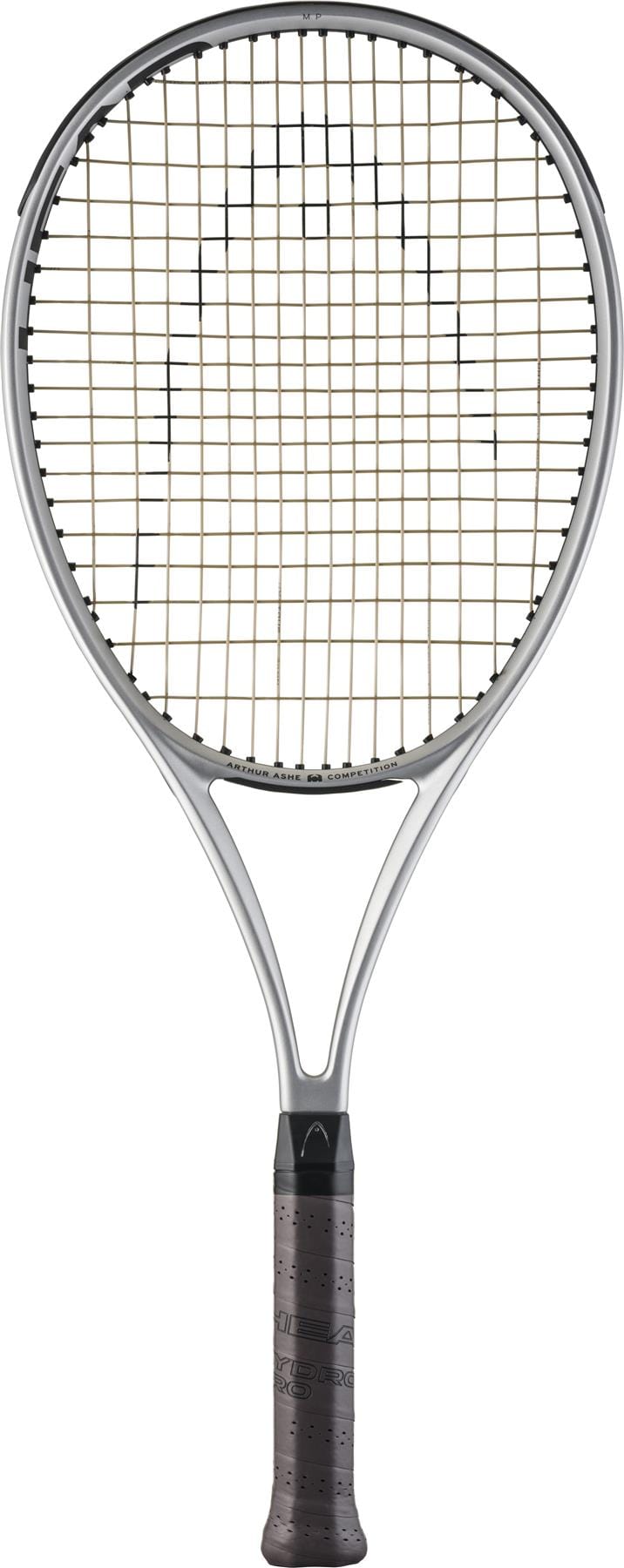 The HEAD Arthur Ashe Competition 2025 Tennis Racket features a silver frame, black grip, and beige strings—captured on a plain white background—making it the ideal limited-edition choice for serious players.