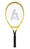 An Ashaway Fusion Power 2600 tennis racket in yellow, adorned with an "A" logo at the center of its strings, is displayed on a plain white background. It's an excellent choice for beginners looking to combine style and performance on the court.