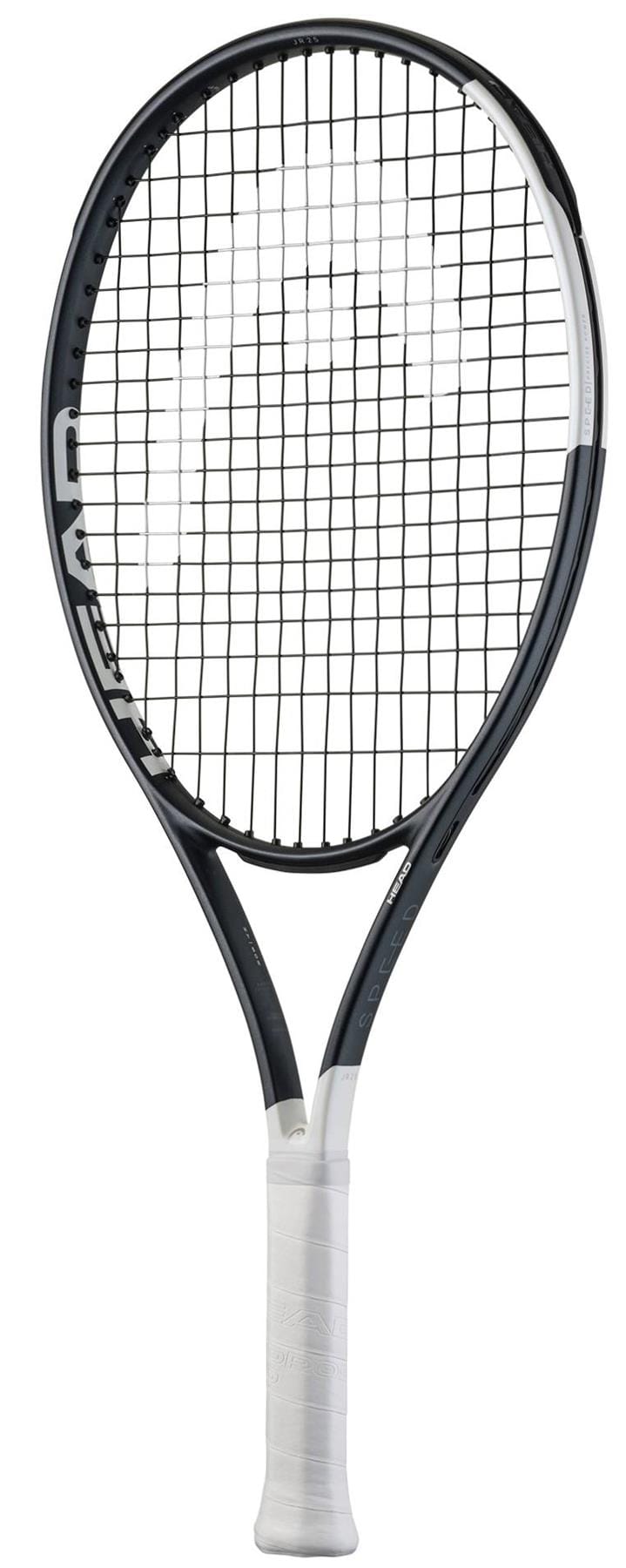 The HEAD Speed Junior 25 2026 Tennis Racket by HEAD features a black and white frame, a white grip, and "HEAD" printed on the frame, shown against a plain white background.