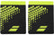 The Babolat Logo Jumbo Wristband - Aero Grey features sweat-absorbing fabric in black with bold yellow geometric patterns and a small yellow Babolat logo on each.