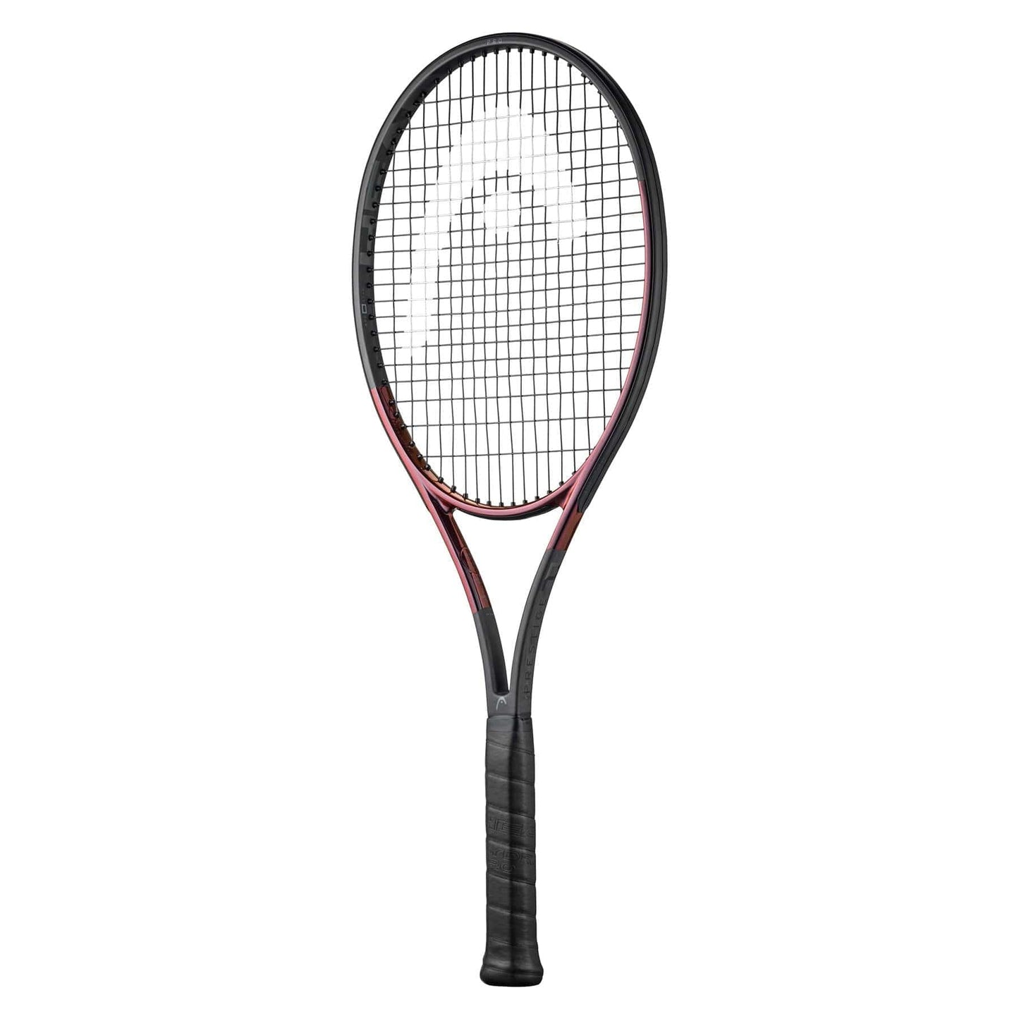 The HEAD Prestige Pro 2023 Tennis Racket - Black (Frame Only) highlights a stylish black and red design, featuring the brand's logo on the string bed and a comfortable black grip handle. Its advanced Auxetic 2.0 technology offers exceptional style and performance against a plain white backdrop.