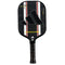 The adidas Adipower Carbon ATTK 3.3 Pickleball Paddle in black/white features white and red stripes, a large Adidas logo, a textured grip handle with orange specks, and is designed for advanced-level play.