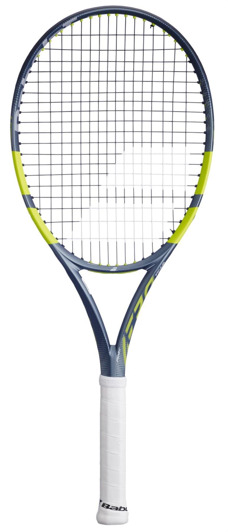 The Babolat Pure Aero Team 2026 Tennis Racket by Babolat features a blue and yellow aerodynamic frame, black strings, and a white grip, shown against a white background.
