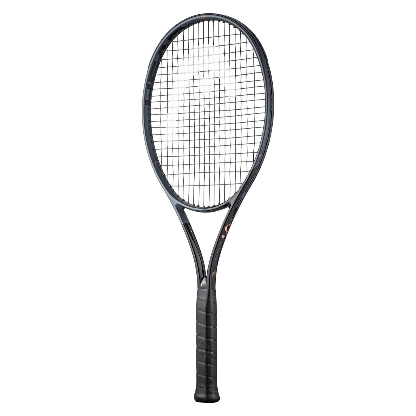 The HEAD Speed Pro LTD 2023 Tennis Racket - Black (Frame Only) features a modern black design with the brand's logo prominently displayed on the strings. Its handle is meticulously wrapped for optimal grip, and the slightly rounded frame enhances its contemporary look. With Graphene Inside technology, this racket from HEAD takes your game to new heights with advanced innovation.
