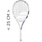 The Babolat Mini Pure Drive Wimbledon Tennis Racket, with white handle and strings and a 25 cm marker, is an ideal souvenir for tennis enthusiasts, capturing the precision and elegance of Wimbledon.