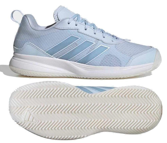 The ADIDAS AvaFlash Womens Tennis Shoes - Blue by adidas feature breathable mesh, three side stripes, and a light herringbone tread for grip—ideal lightweight tennis shoes.