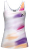 Stay stylish and comfortable in the HEAD Blur Women’s Tennis Tank Top - PUXU, featuring a white base with abstract pastel purple, pink, and orange streaks, plus a small black HEAD logo on the left chest for modern flair.
