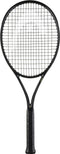 The HEAD Speed MP Legend 2025 Tennis Racket in black and gold, inspired by Novak Djokovic, features a dark handle and tightly strung strings, shown against a white background.