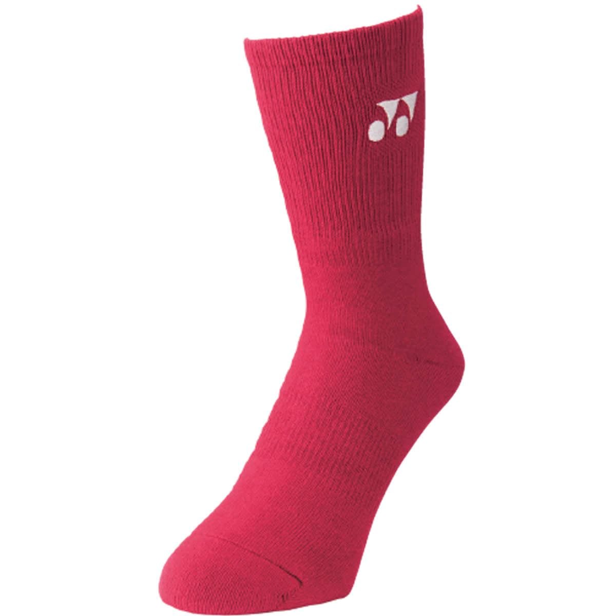 A single Yonex 19120EX 3D ERGO Crew Tennis Sock in dark red, displayed upright with a small white logo near the top. This ergonomically designed sock provides comfort with its ribbed texture and superior cushioning.