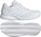 The adidas AvaFlash 2 Women’s Tennis Shoes in Cloud White/Silver Metallic feature a mesh upper, lace-up closure, and a textured herringbone tread sole, shown from side and bottom views.