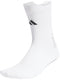 The adidas Performance Cushioned Crew Grip Sports Sock in white features a black logo near the top and textured sole grip dots for cushioning and moisture management.
