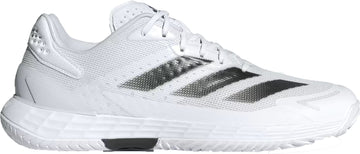 The adidas Defiant Speed 2 Men's Tennis Shoes in Cloud White/Core Black/Grey feature a mesh upper, cushioned sole, and lace-up closure. Lightweight and modern, they’re ideal for sports or casual wear.