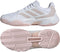 The adidas CourtJam Control 3 Womens Tennis Shoes in Cloud White, Silver Metallic, and Lucid Pink are shown side view with visible sole, featuring a textured rubber outsole for hard courts and the signature adidas three-stripe design.