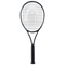 The HEAD Gravity MP 2023 Tennis Racket - Black, featuring advanced Auxetic technology, is showcased against a simple white backdrop. This sleek black racket highlights a unique oval frame, textured grip handle, and an exceptionally large sweetspot to ensure enhanced performance with every swing.