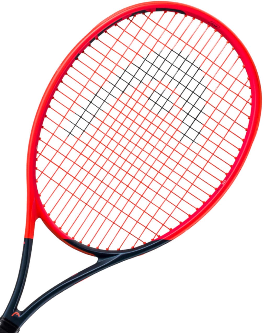 The HEAD Radical Team 2023 Tennis Racket boasts a bold orange and navy blue design with an orange frame and navy blue strings. Its round head and sleek aesthetic are enhanced by Auxetic technology, ensuring optimal performance on the court.