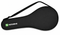 The TennisHQ Full Size Universal Racket Cover Case in black features a white TennisHQ logo with a green accent, an oval shape, and a shoulder strap—perfect for those seeking a stylish and practical tennis bag.