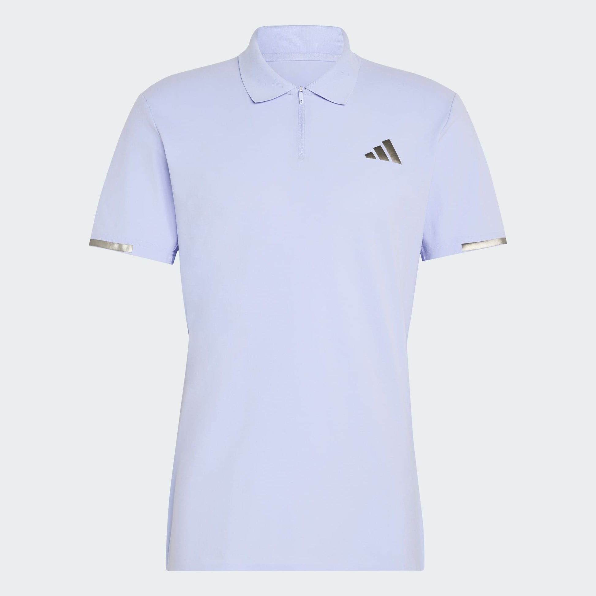 The adidas Climacool Men’s Tennis Polo Shirt in Violet Tone features short sleeves, a small black chest logo, silver sleeve bands, a partial zip collar, and breathable fabric for all-day comfort.