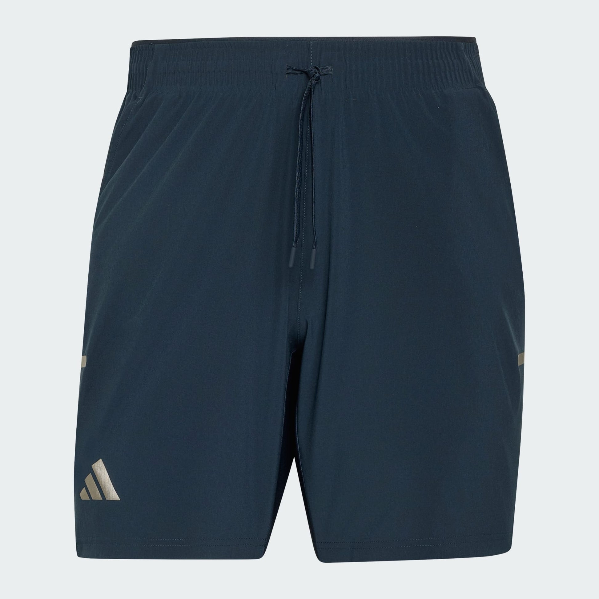 Adidas Climacool Men's Tennis Shorts in Aurora Ink offer moisture-wicking comfort, an elastic waistband with drawstring, and a white adidas logo on the left leg. Their streamlined design is perfect for tennis and everyday wear.