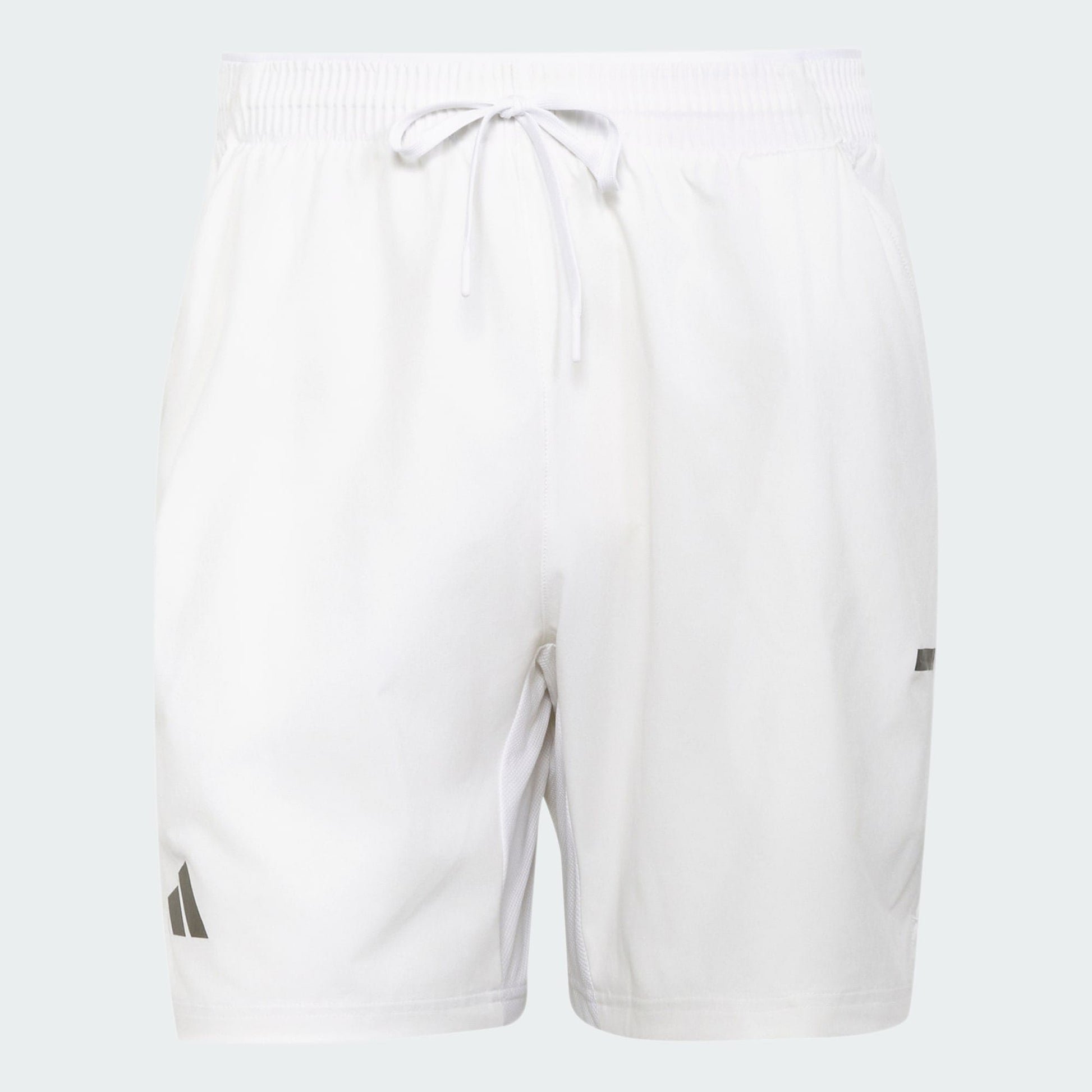 The adidas Climacool Men's Tennis Shorts in white feature an elastic waistband, drawstring, and subtle logo accents. These moisture-wicking shorts offer plain style with no extra details for cool comfort on the court.