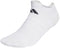 The adidas Low Cut Cushioned Tennis Socks - White feature a ribbed cuff, moisture-wicking fabric to keep feet dry, and a small black adidas logo near the top.