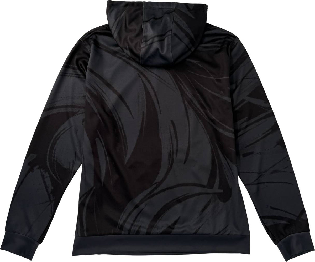 The Yonex YHD6 Unisex Tennis Hoodie - Storm features subtle, swirling dark patterns across the back and sleeves in a stylish black design, shown on a plain white background—a versatile Yonex hoodie ideal for both on and off the tennis court.