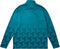 The image displays the back of the Yonex YML7 Unisex Tennis Midlayer in teal, an athletic long-sleeve jacket featuring a quarter zip, high collar, and subtle gradient design with a geometric cube pattern on the lower half.