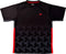 The Yonex YTM12 Mens Tennis T-Shirt in black is a stylish short-sleeve sports shirt, designed with a geometric cube pattern, striking red side panels, and finished with a small red Yonex logo on the left chest—ideal for men’s tennis.