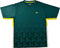 The Yonex YTM12 Men’s Tennis T-Shirt in Dark Teal features short sleeves, geometric black patterns at the bottom, yellow accents on the sides and sleeves, and a small yellow chest logo—this stylish piece from Yonex’s team apparel collection ensures both performance and flair on the court.